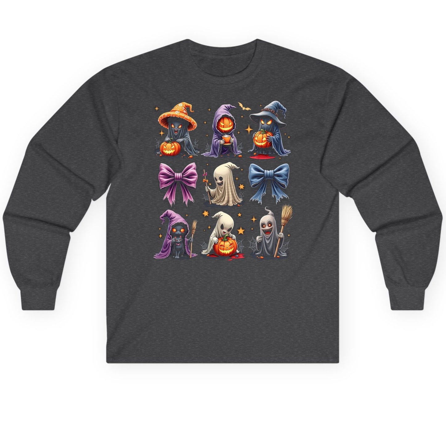 Spooky Cute Halloween Characters Halloween characters Long Sleeve Tee Dark Heather product mockup