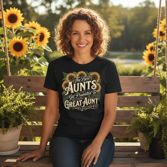 The Best AUNTS Get Promoted to GREAT AUNT Retro T-Shirt - lifestyle model mockup - Black