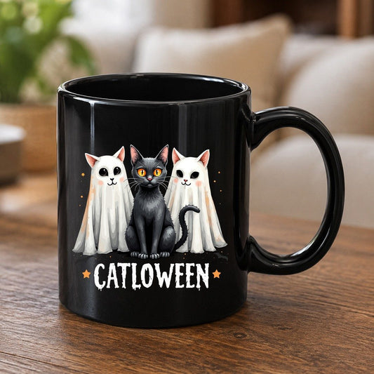 Catloween Halloween cats Black Mug Black product mockup