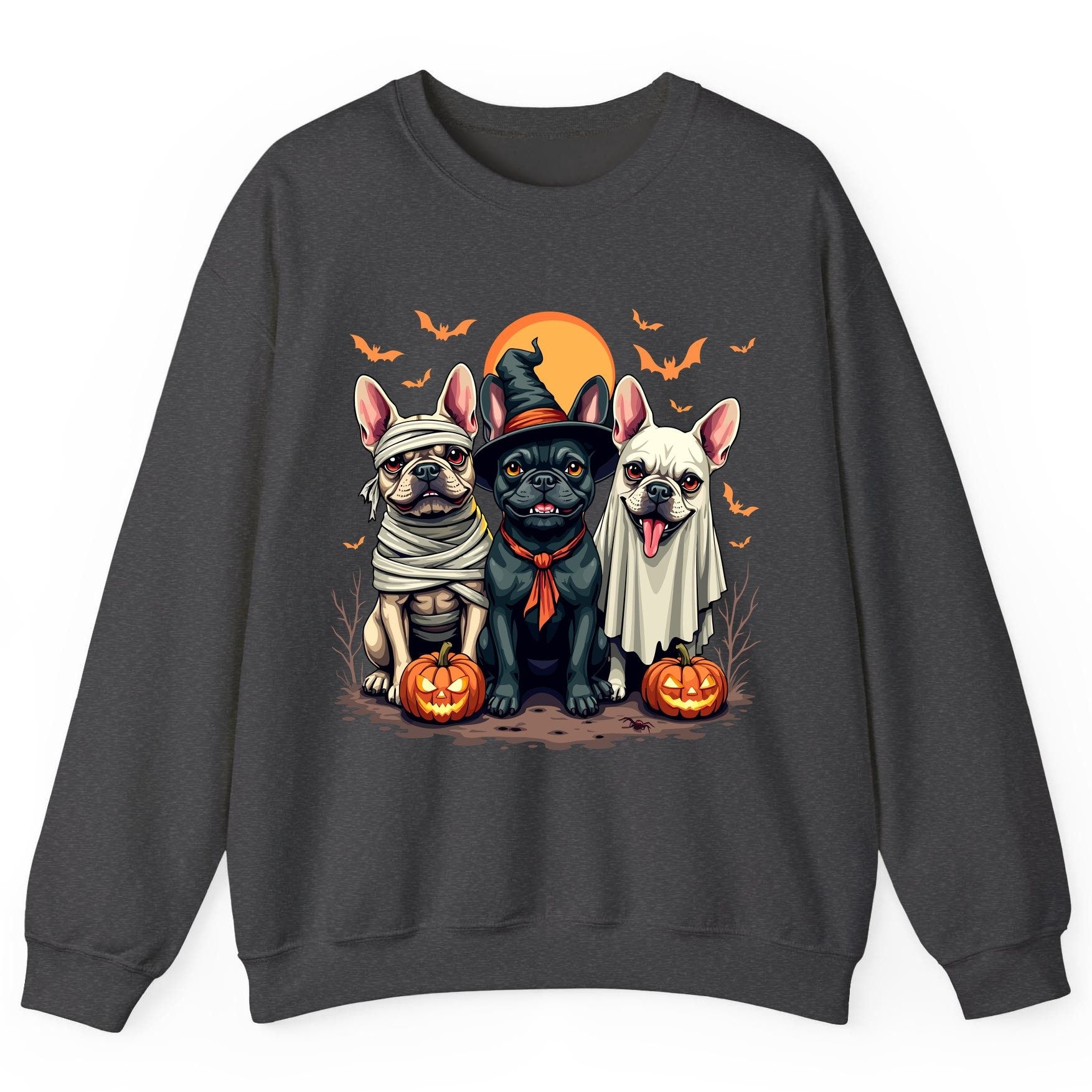 Halloween French Bulldogs Costumes french bulldogs Sweatshirt Dark Heather product mockup