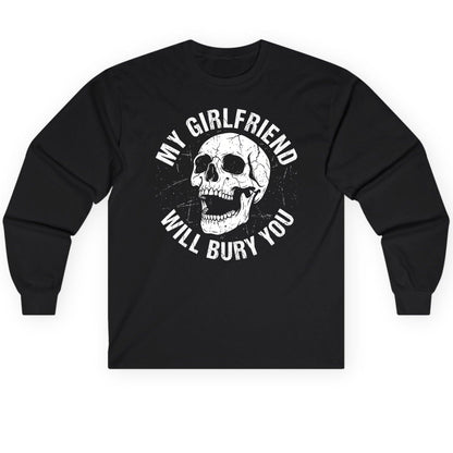My Girlfriend Will Bury You skull Long Sleeve Tee Black product mockup