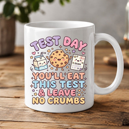 Test Day You'll Eat This Test & Leave No Crumbs White Mug - product mockup - White