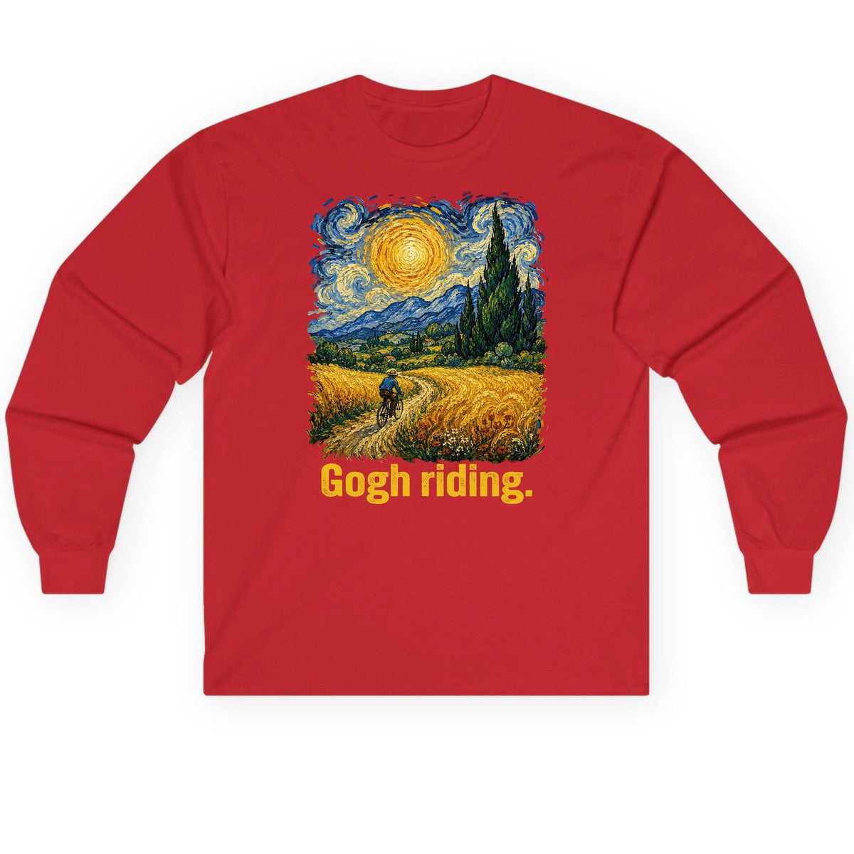 Gogh Riding art parody Long Sleeve Tee Red product mockup