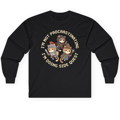 I'm Not Procrastinating I'm Doing Side Quest rpg cats Long Sleeve Tee Black product mockup
