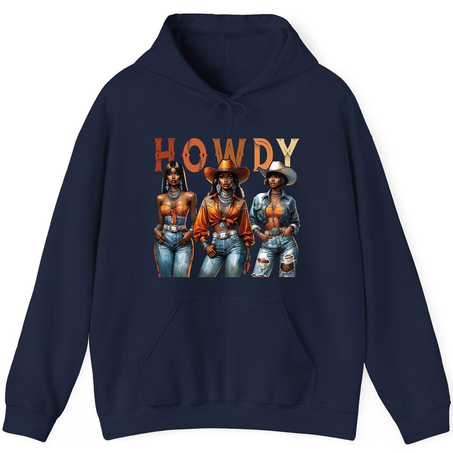 Howdy black cowgirls Hoodie Navy product mockup