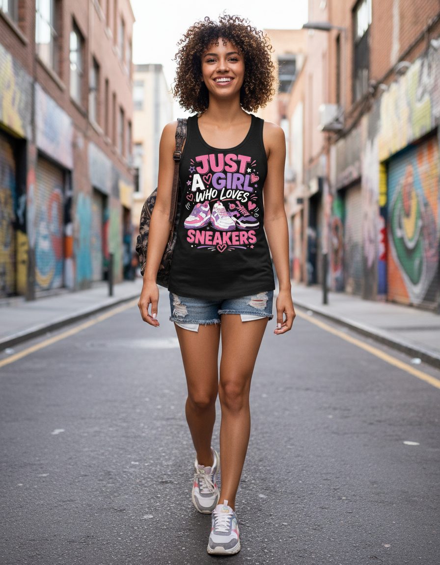 Sneakers Sneakerhead Girls Tank Top - lifestyle model mockup - Black