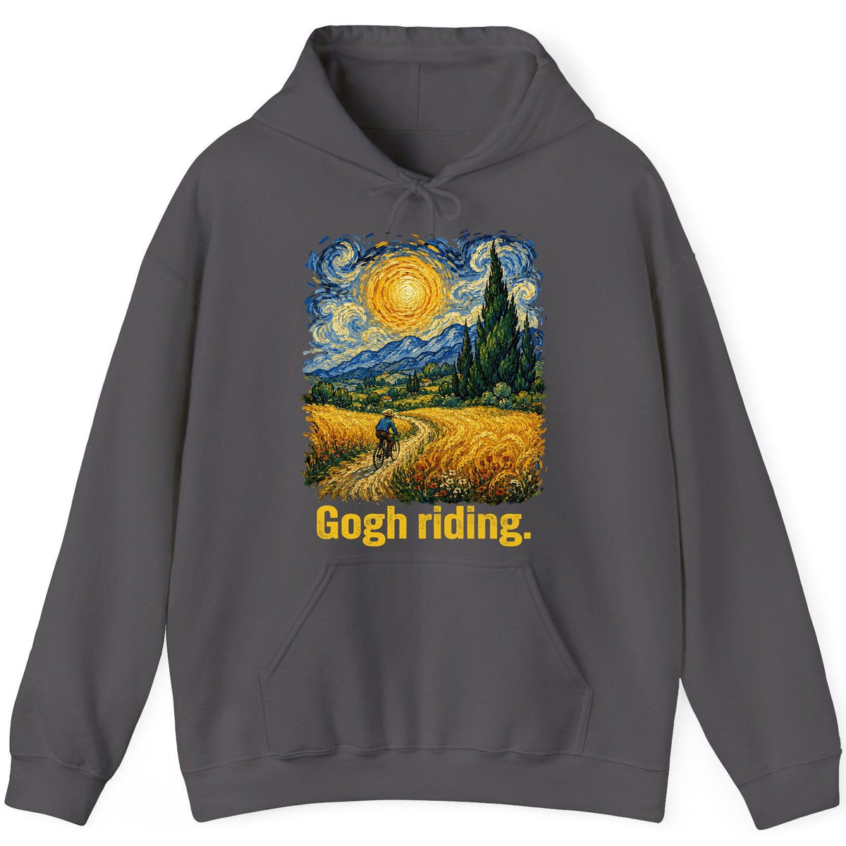 Gogh Riding art parody Hoodie Charcoal product mockup