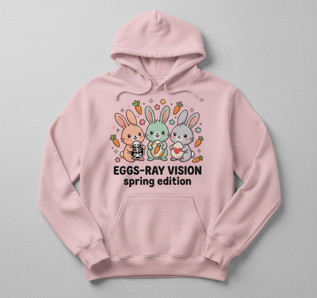 Kawaii Pastel Goth Easter Bunnies Hoodie - Light Pink