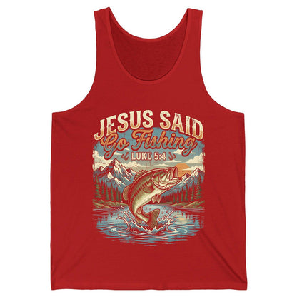 JESUS SAID Go Fishing LUKE 5 4 Retro Christian Tank Top - product mockup - Red