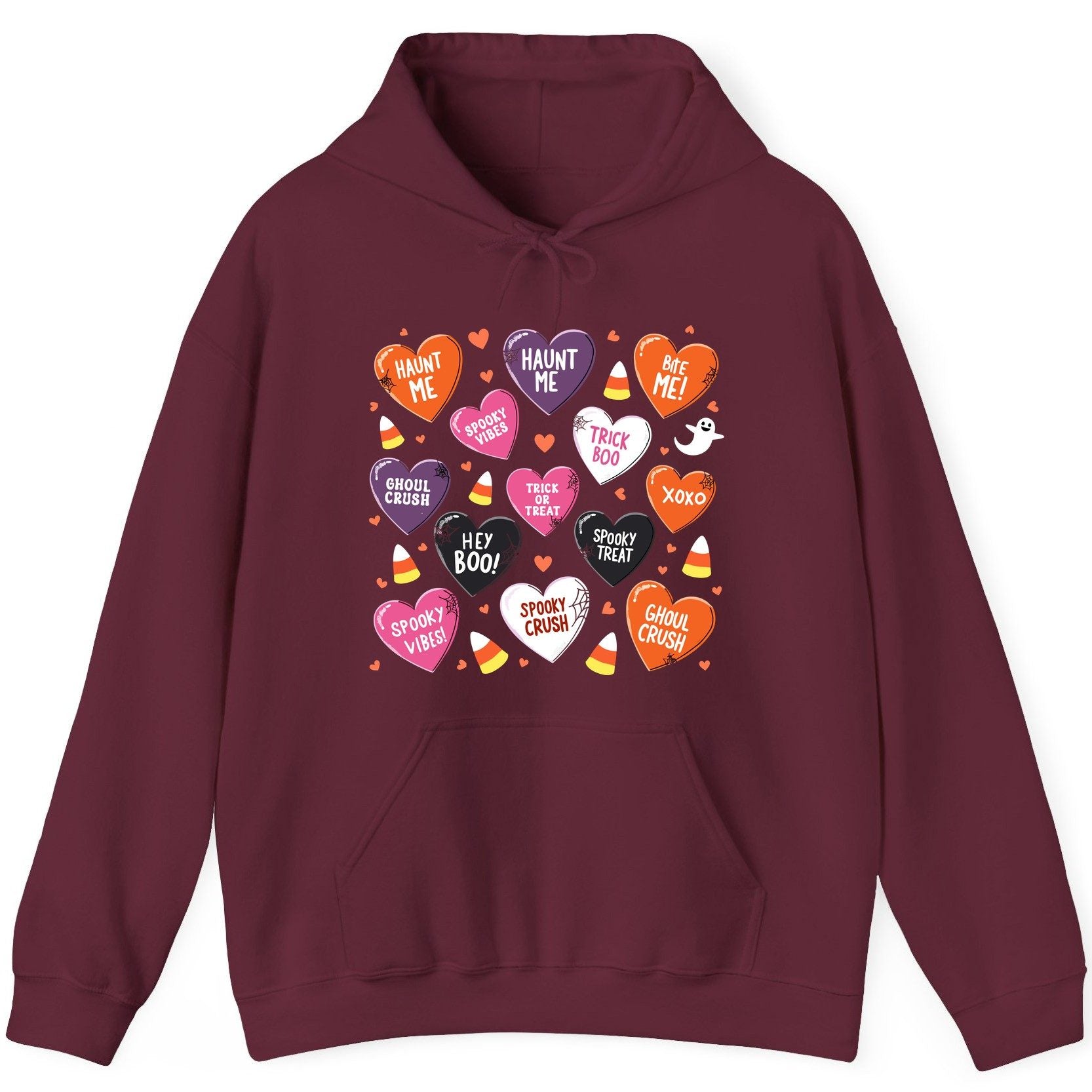 Spooky Halloween Conversation Hearts Halloween conversation hearts Hoodie Maroon product mockup
