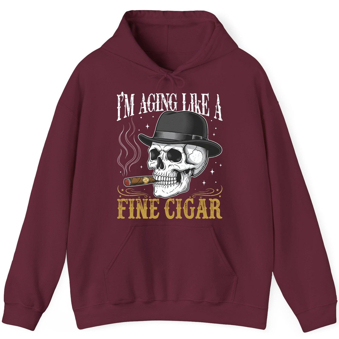 I'm Aging Like a Fine Cigar smoking skull Hoodie Maroon product mockup