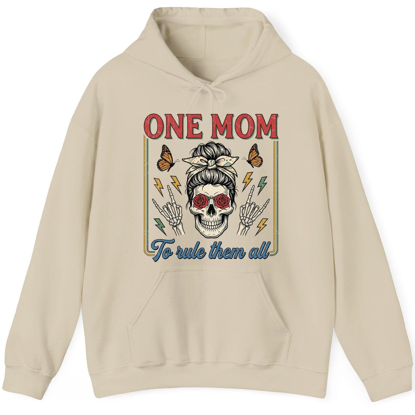 ONE MOM to Rule Them All Funny Skull Hoodie - product mockup - Sand