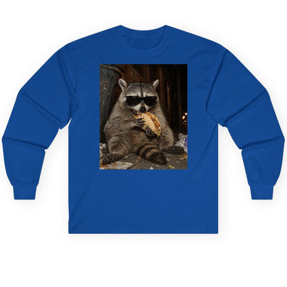 Raccoon Eating Taco Funny Animal Lovers Long Sleeve Tee - product mockup - Royal
