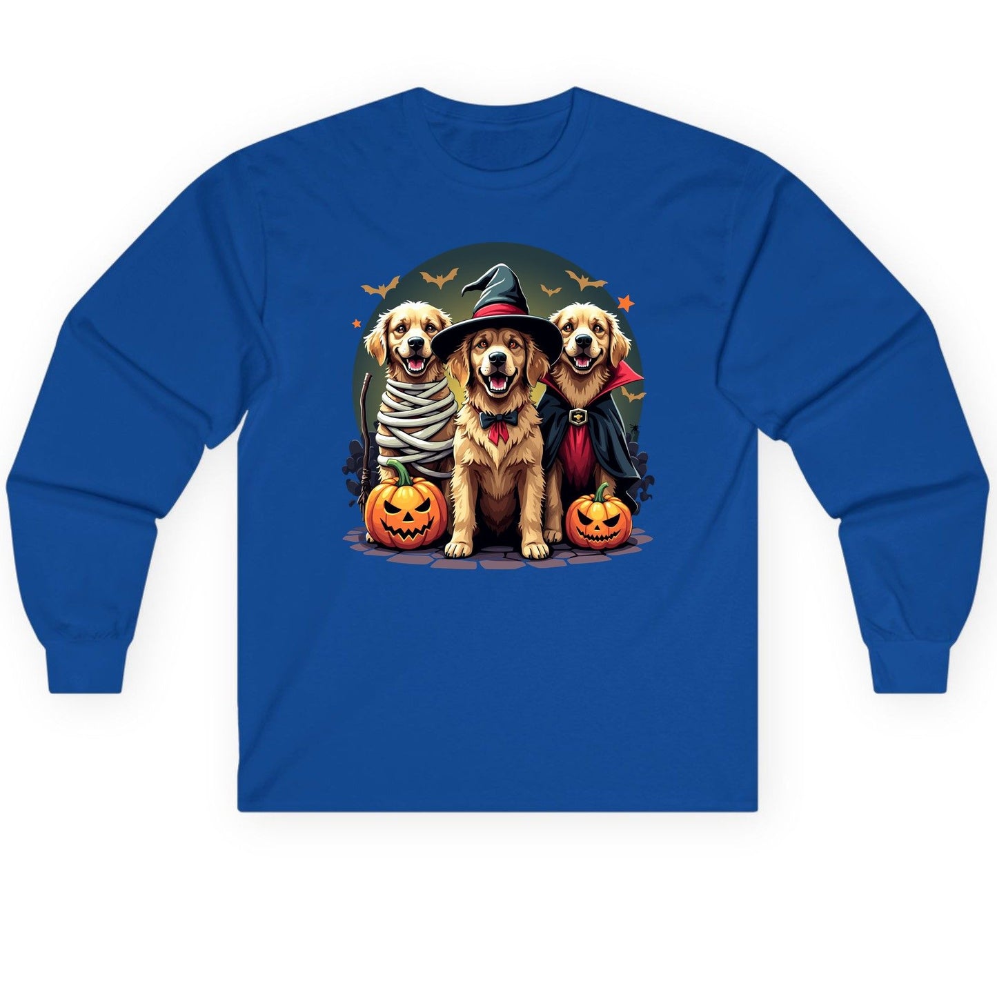 Golden Retriever Halloween Trio golden retriever Long Sleeve Tee Royal product mockup