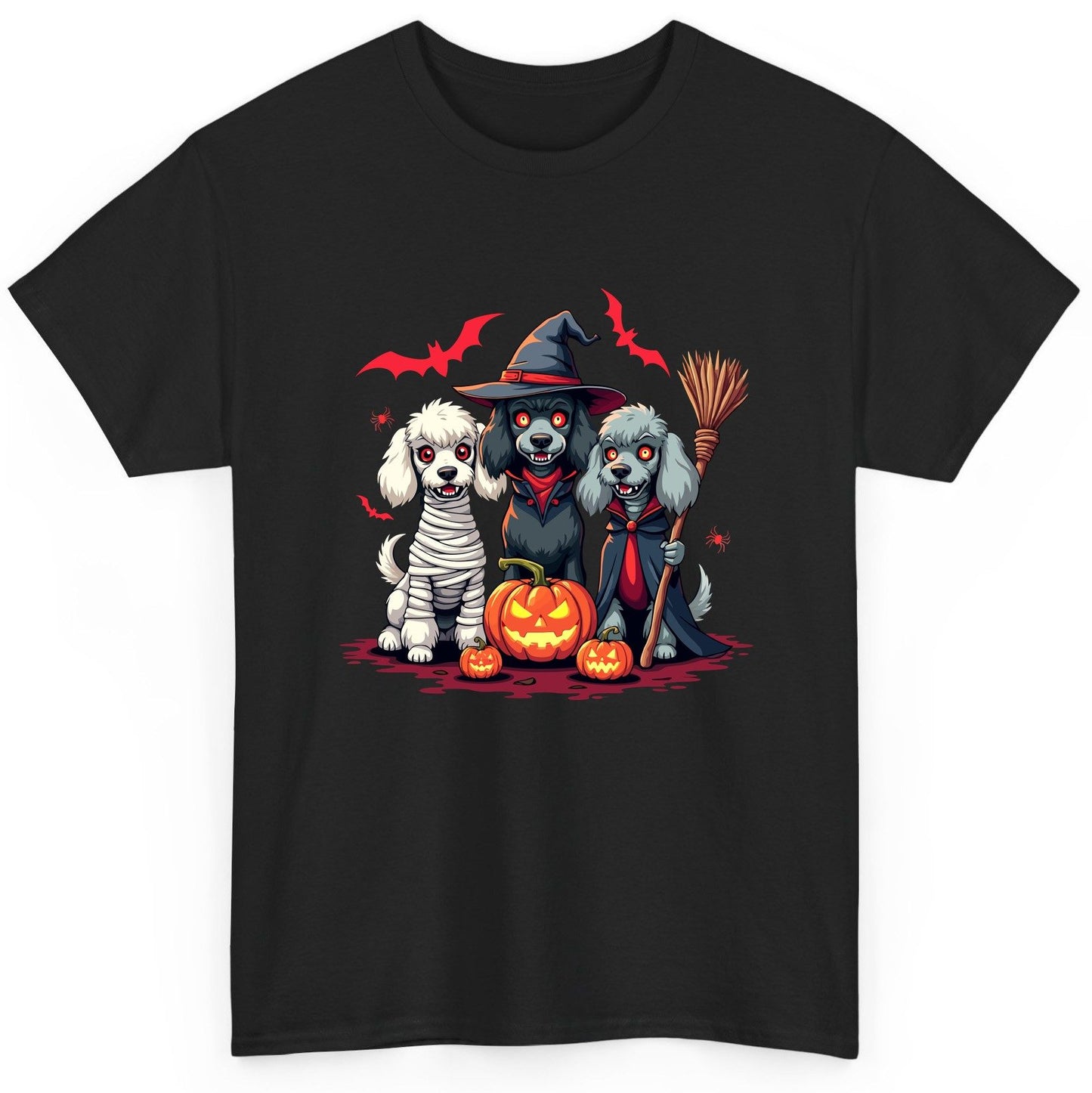 Spooky Poodle Trio Halloween dogs T-Shirt Black product mockup