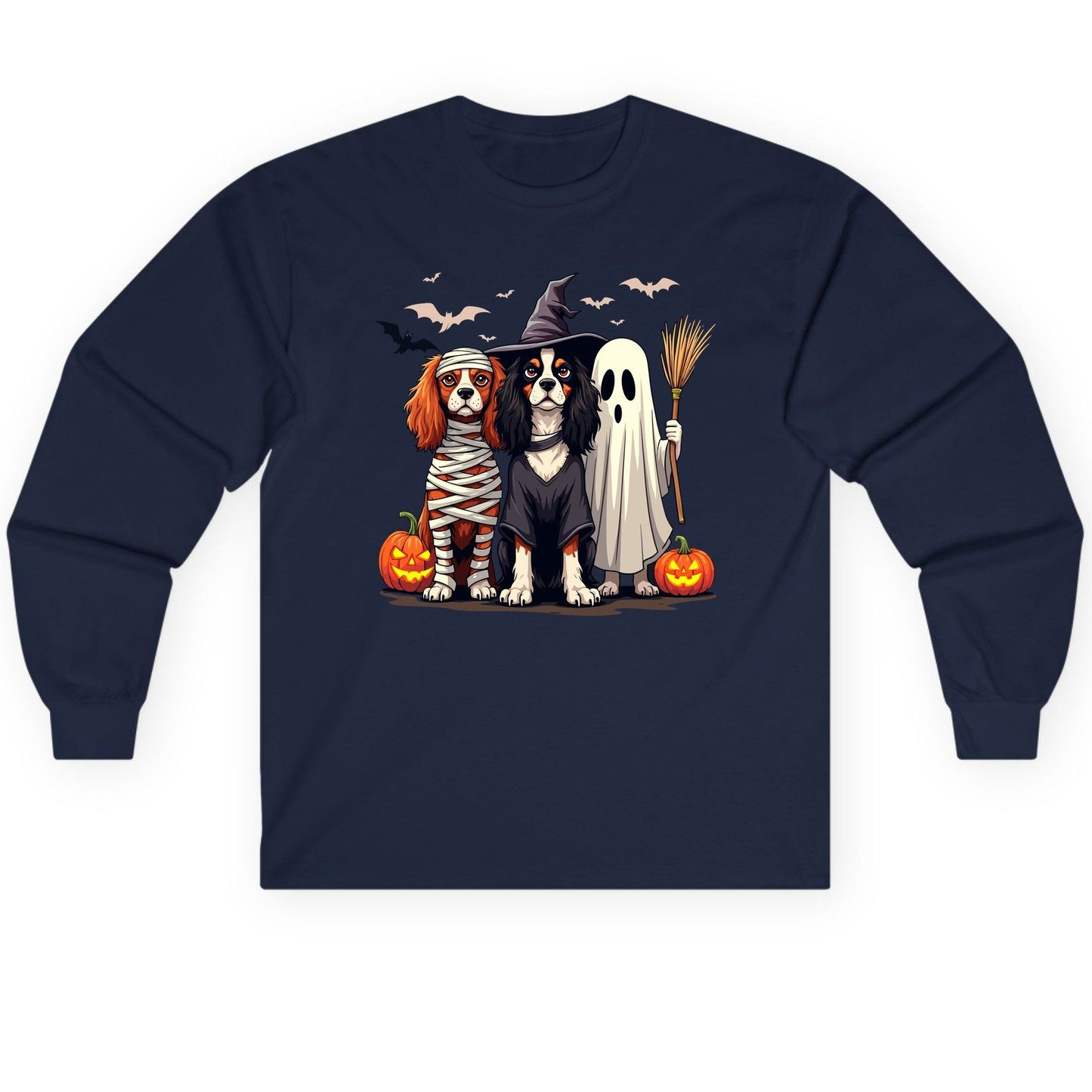 Cavalier Spaniel Halloween Dogs cavalier king charles spaniel Long Sleeve Tee Navy product mockup