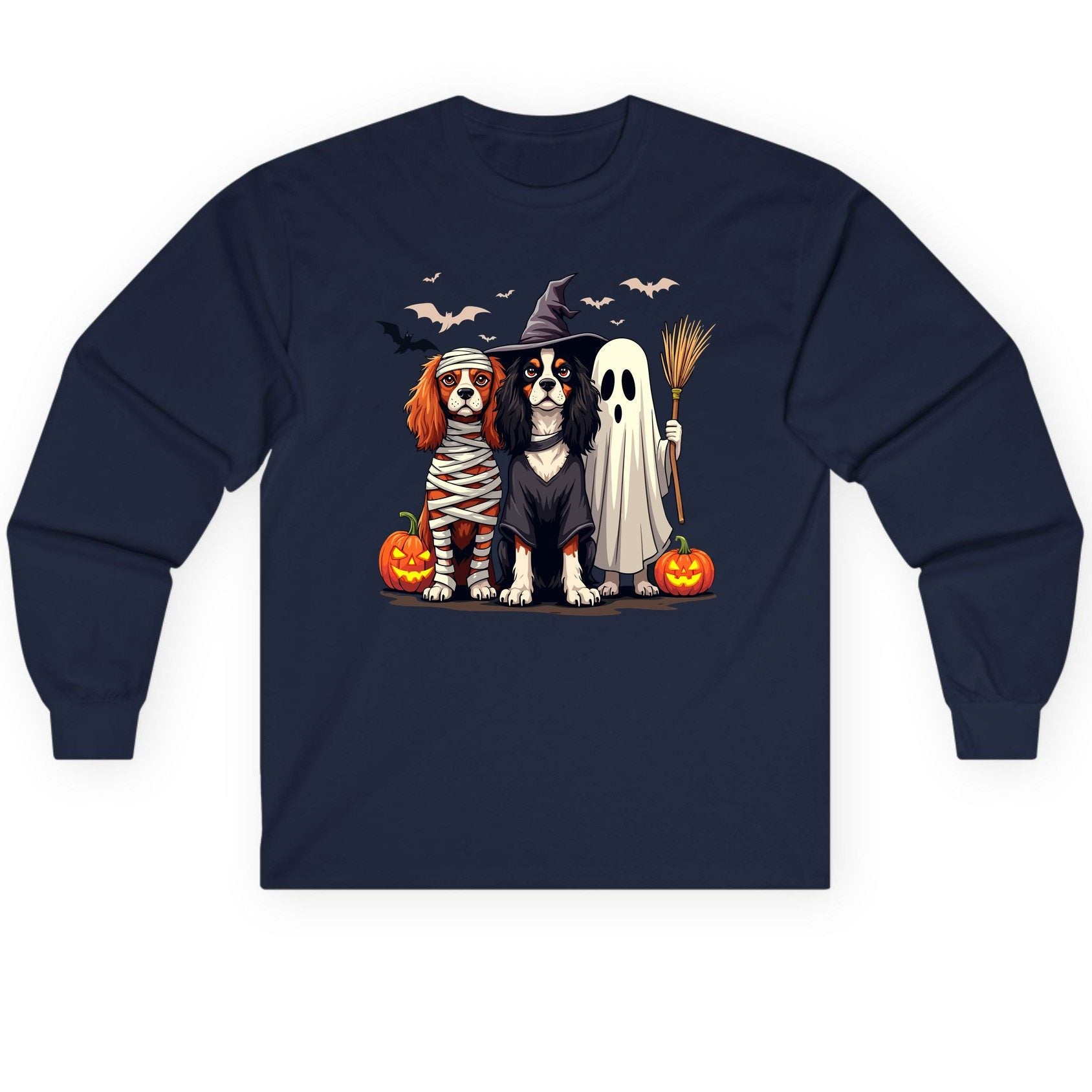 Cavalier Spaniel Halloween Dogs cavalier king charles spaniel Long Sleeve Tee Navy product mockup