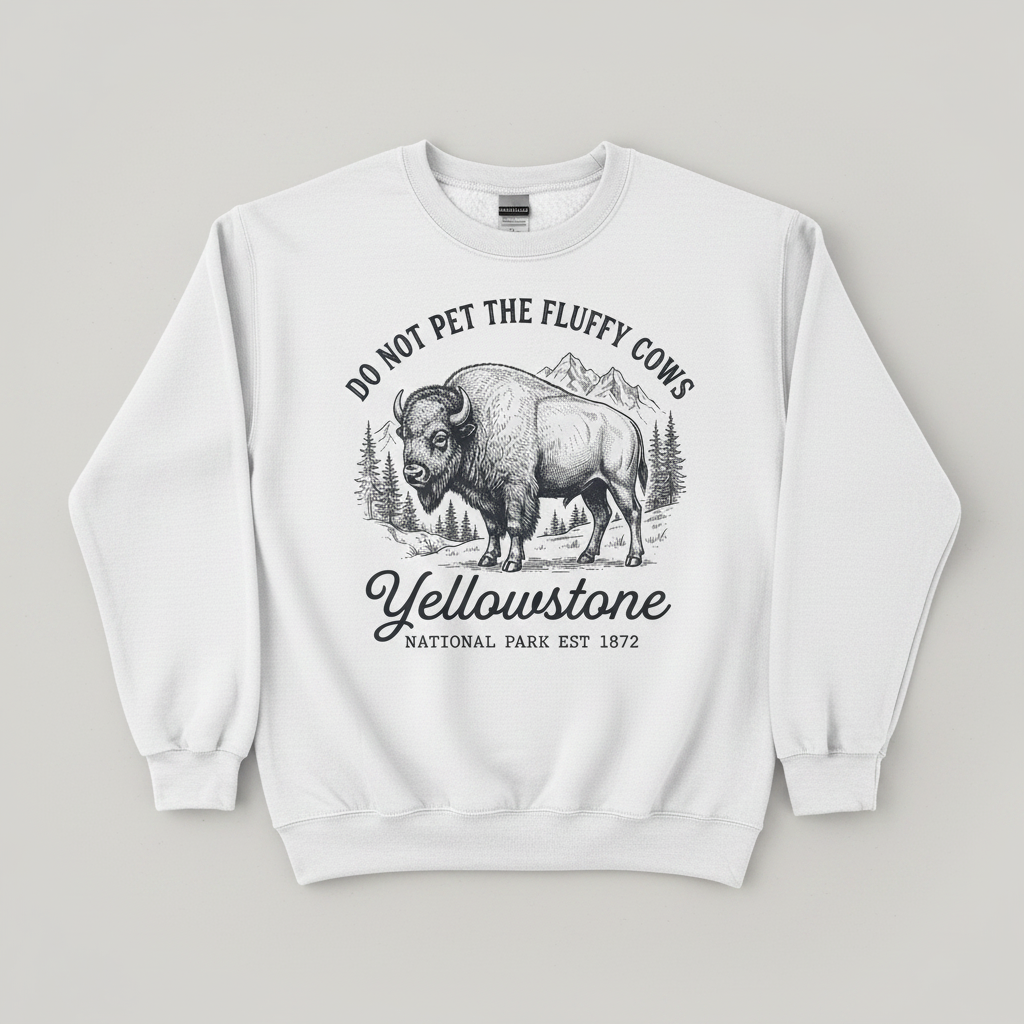 Do Not Pet The Fluffy Cows Yellowstone Bison Vintage Design Sweatshirt - White