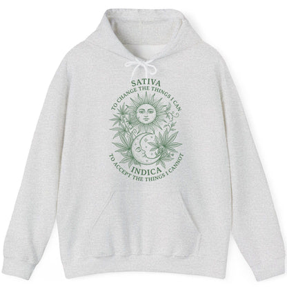 SATIVA TO CHANGE THE THINGS I CAN INDICA TO ACCEPT THE THINGS I Hoodie - product mockup - Ash