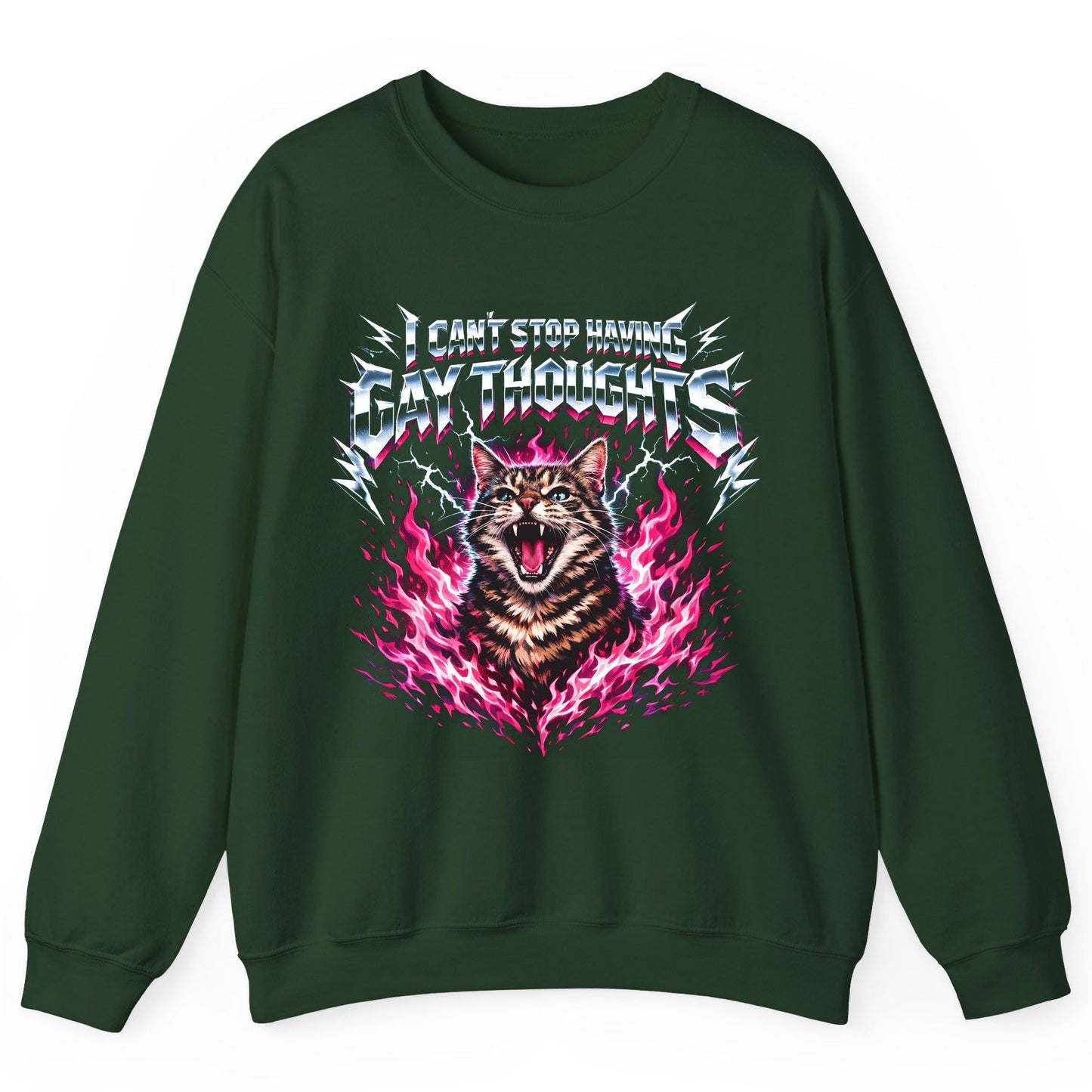 I Can't Stop Having Gay Thoughts cat Sweatshirt Forest Green product mockup