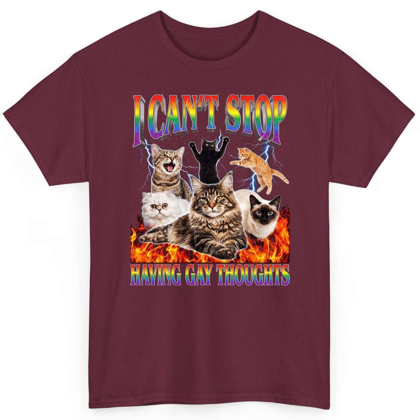 I Can't Stop Having Gay Thoughts cats T-Shirt Maroon product mockup