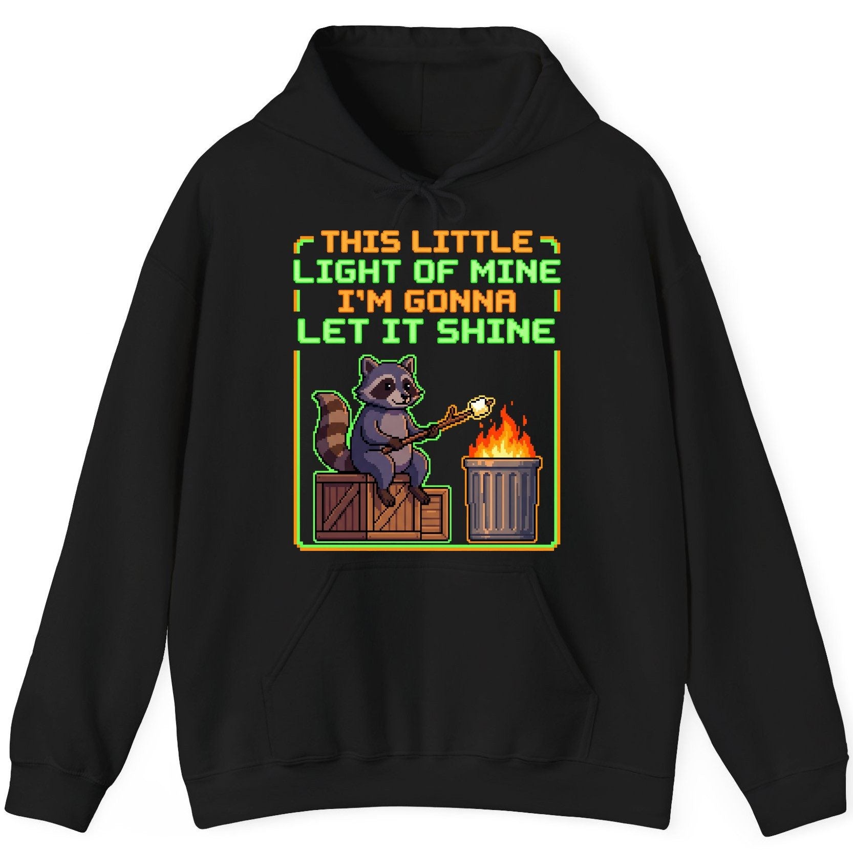 THIS LITTLE LIGHT OF MINE I'M GONNA LET IT SHINE Raccoon Hoodie Black product mockup