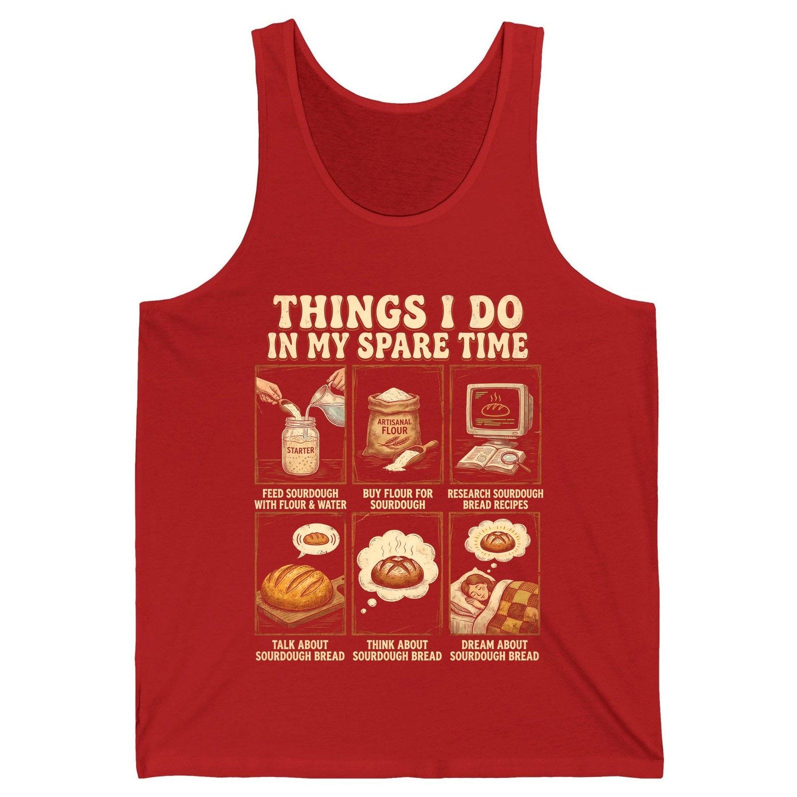 Things I Do in My Spare Time sourdough bread baking Tank Top Red product mockup