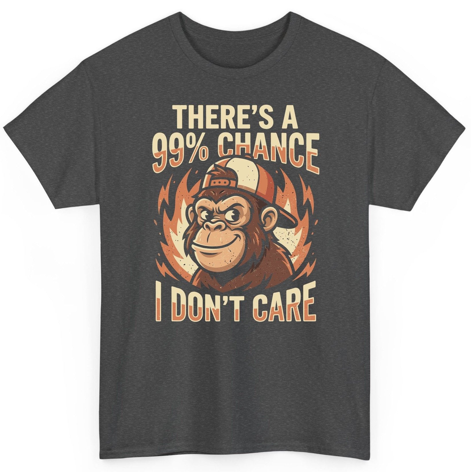 There's a 99% Chance I Don't Care monkey T-Shirt Dark Heather product mockup