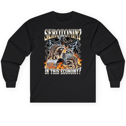 Serotonin in This Economy? raccoons Long Sleeve Tee Black product mockup