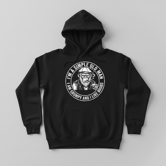 Grumpy Old Man Ape with Whiskey and Cigar Funny Quote Hoodie - Black