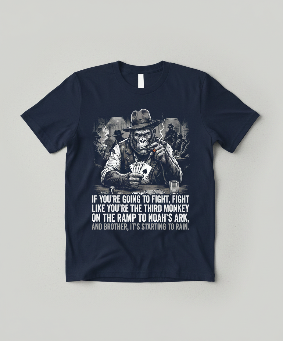 Third Monkey on Noah's Ark Gorilla Poker Player T-Shirt - Navy