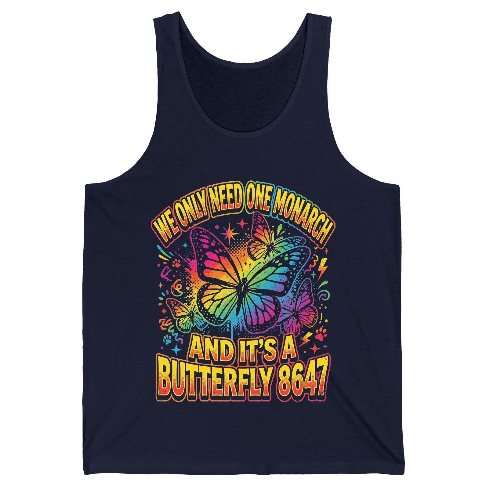 WE ONLY NEED ONE Monarch AND IT'S a Butterfly 8647 Tank Top - product mockup - Navy