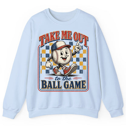 Take Me Out to the Ball Game Retro Baseball Sweatshirt - product mockup - Light Blue