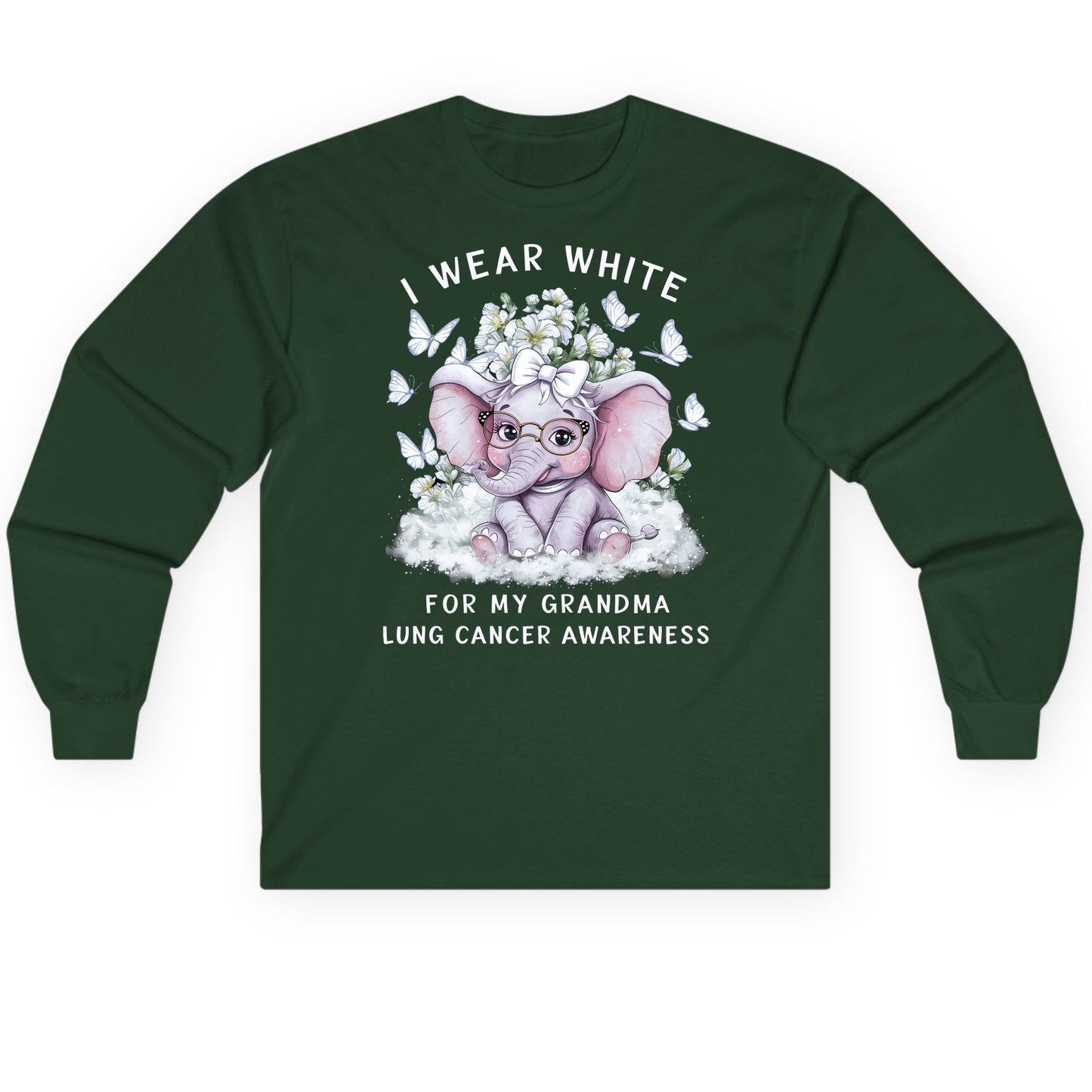 I Wear White for My Grandma Lung Cancer Awareness lung cancer awareness Long Sleeve Tee Forest Green product mockup