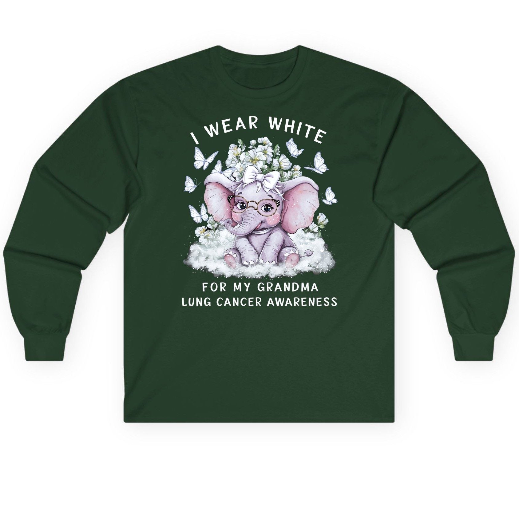 I Wear White for My Grandma Lung Cancer Awareness lung cancer awareness Long Sleeve Tee Forest Green product mockup
