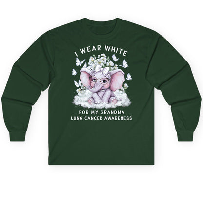I Wear White for My Grandma Lung Cancer Awareness lung cancer awareness Long Sleeve Tee Forest Green product mockup