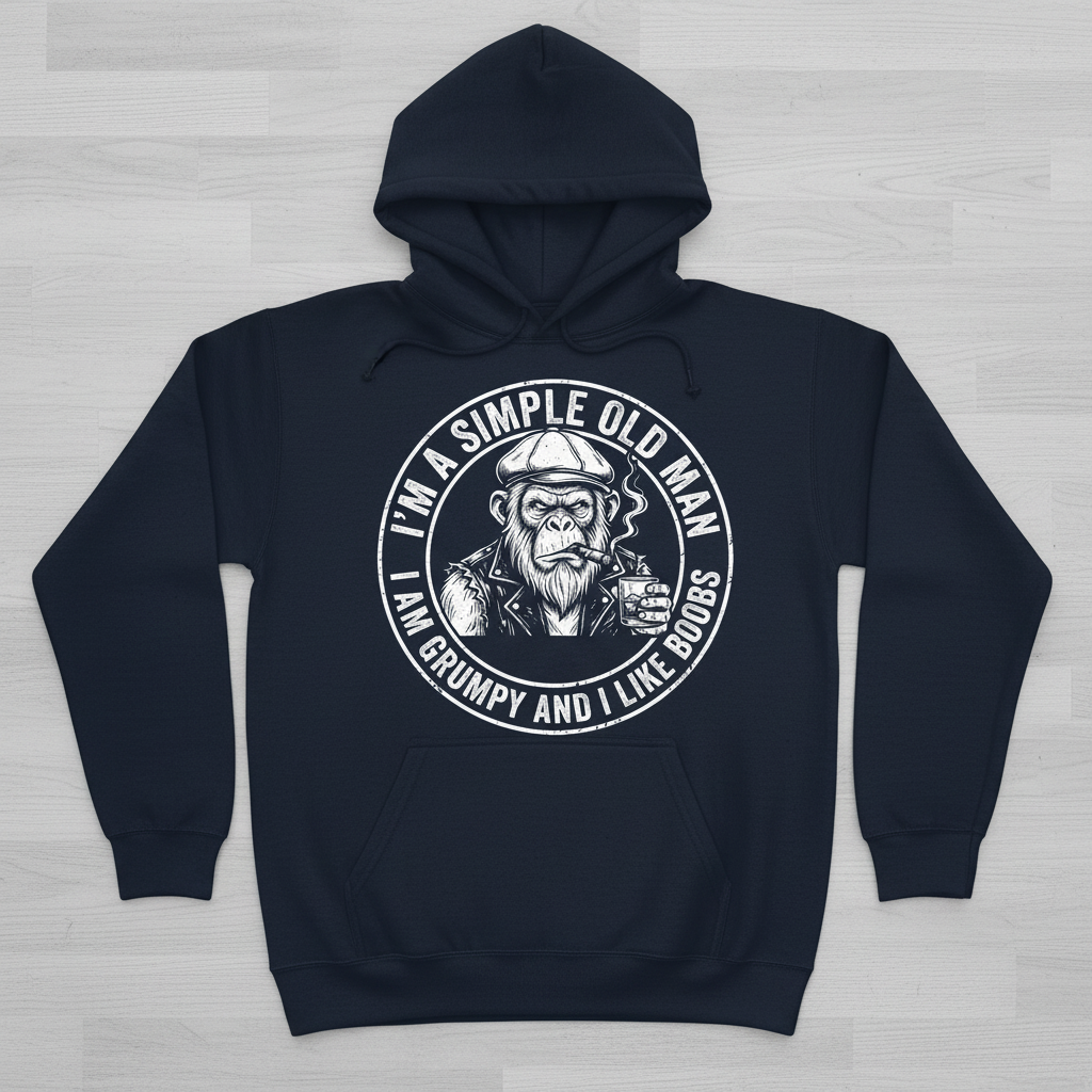 Grumpy Old Man Ape with Whiskey and Cigar Funny Quote Hoodie - Navy