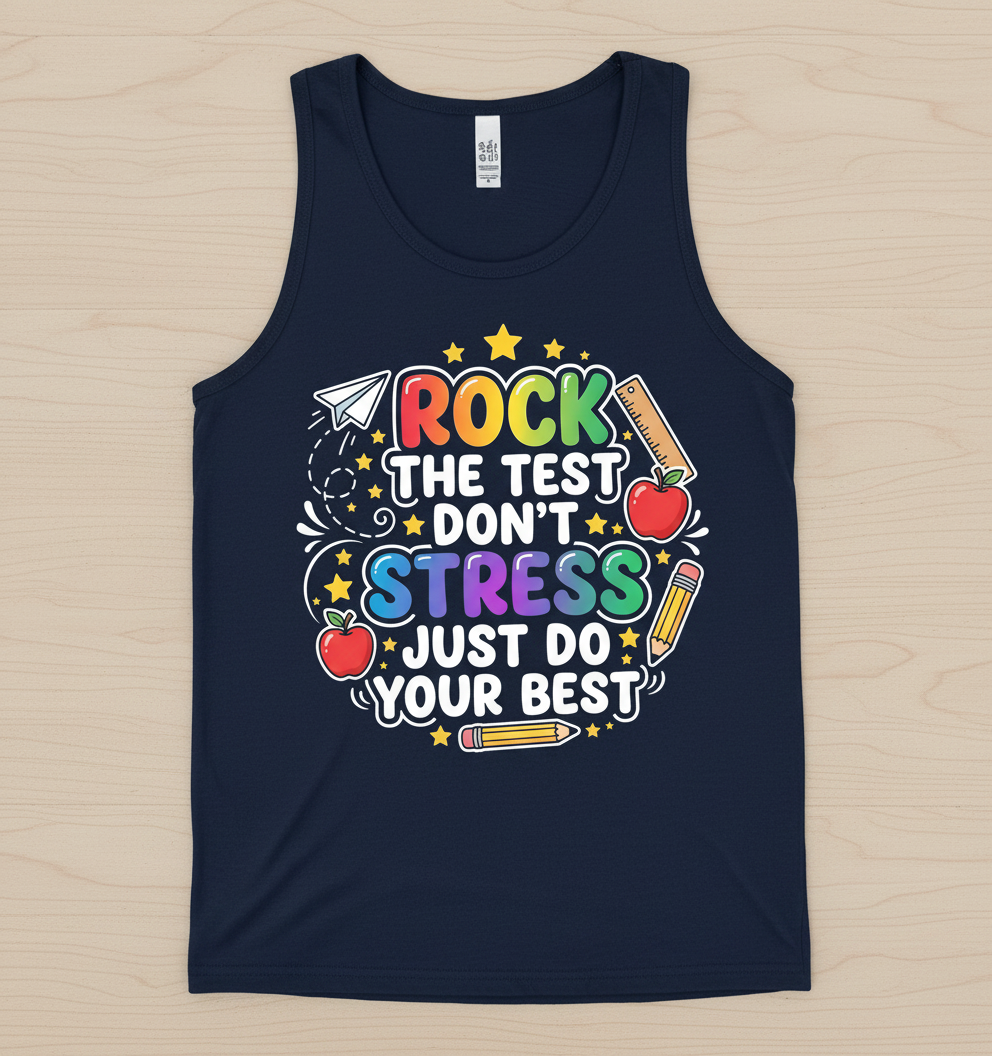 Rock The Test Don't Stress Just Do Your Best Motivational Design Tank Top - Navy