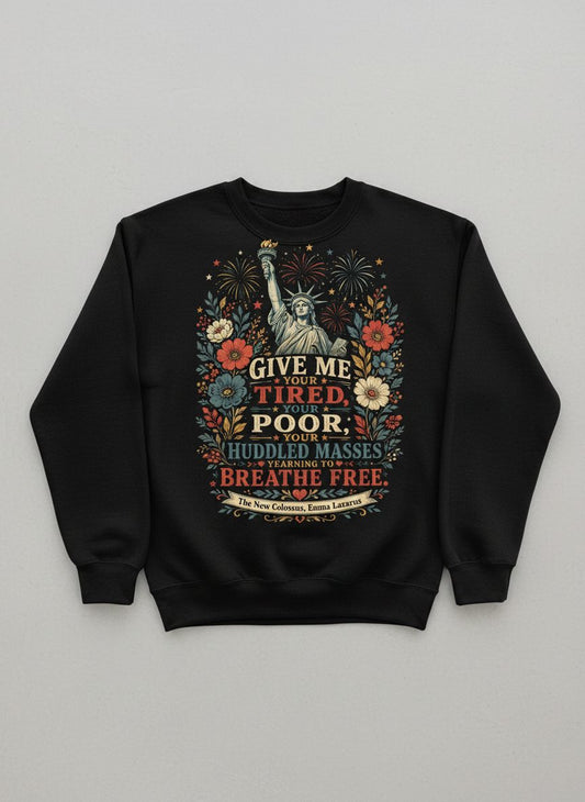 Breathe Free Patriotic Statue Liberty Vintage Sweatshirt - product mockup - Black