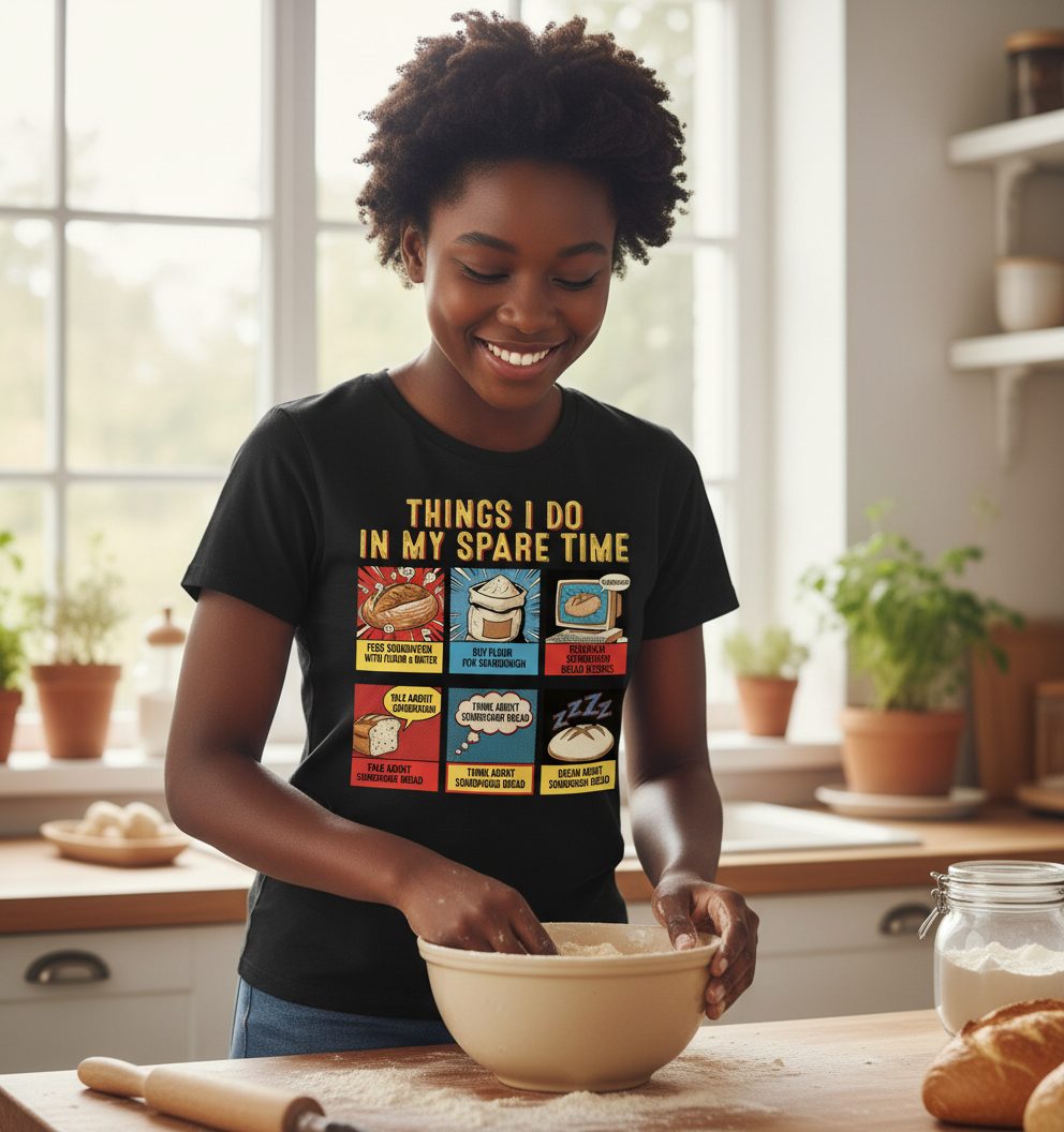 Things I Do in My Spare Time sourdough bread baking Youth T-Shirt Black lifestyle mockup