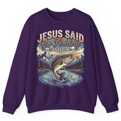JESUS SAID Go Fishing LUKE 5 4 Retro Christian Sweatshirt - product mockup - Purple