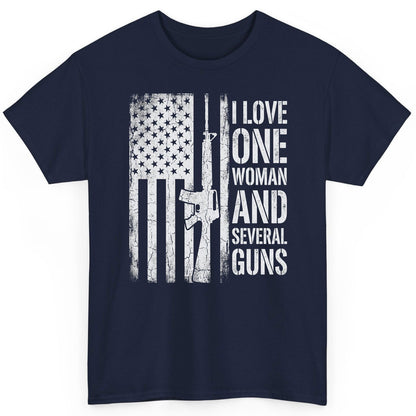 I LOVE ONE WOMAN AND Several GUNS Funny Pro-Gun T-Shirt - product mockup - Navy