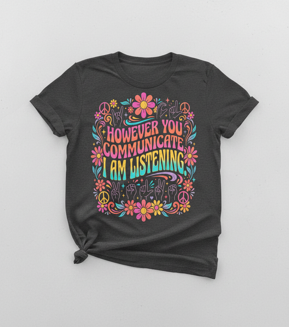 However You Communicate I Am Listening Retro Hippie Design T-Shirt - Dark Heather