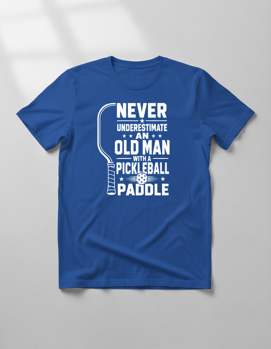 Never Underestimate An Old Man With A Pickleball Paddle T-Shirt - Royal