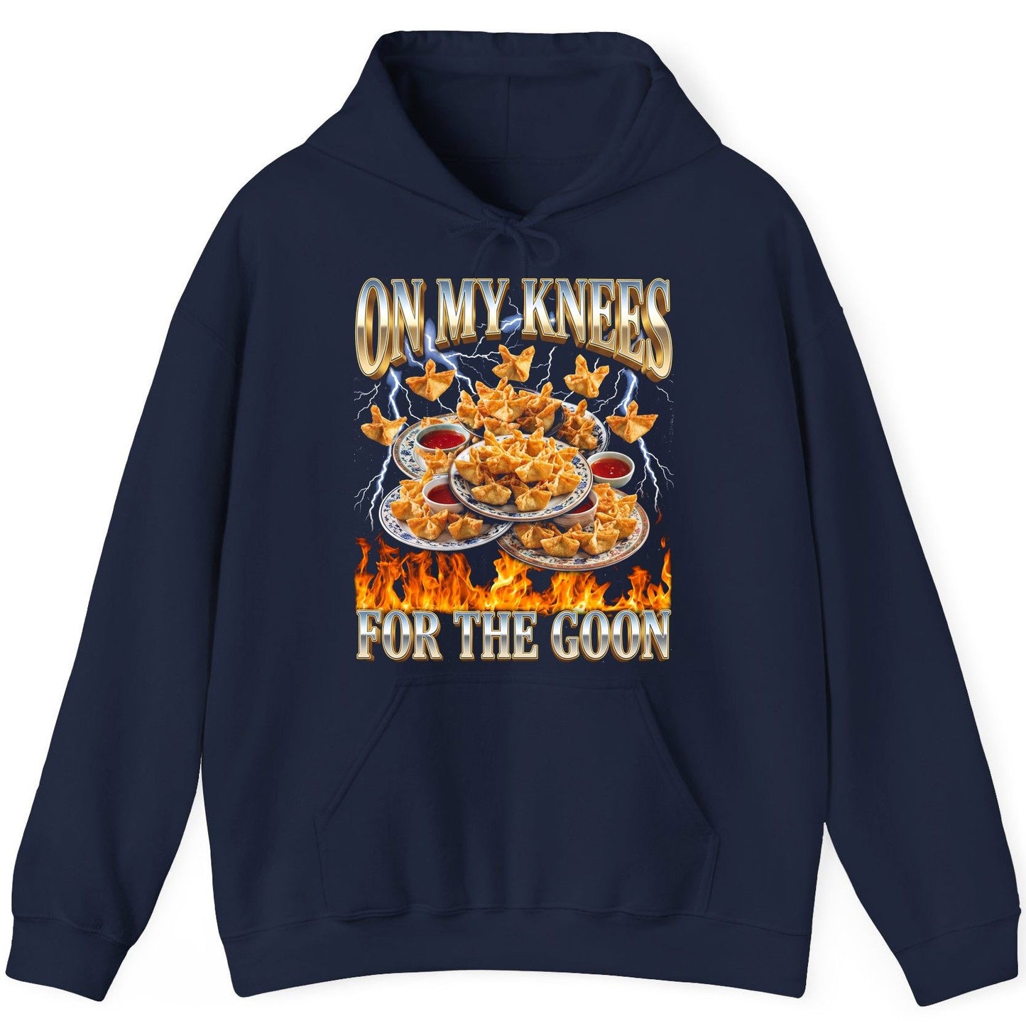 On My Knees for the Goon crab rangoon Hoodie Navy product mockup