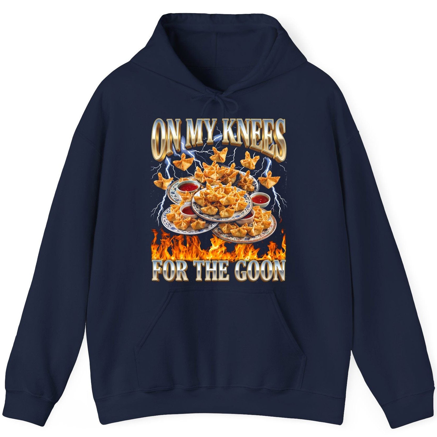 On My Knees for the Goon crab rangoon Hoodie Navy product mockup