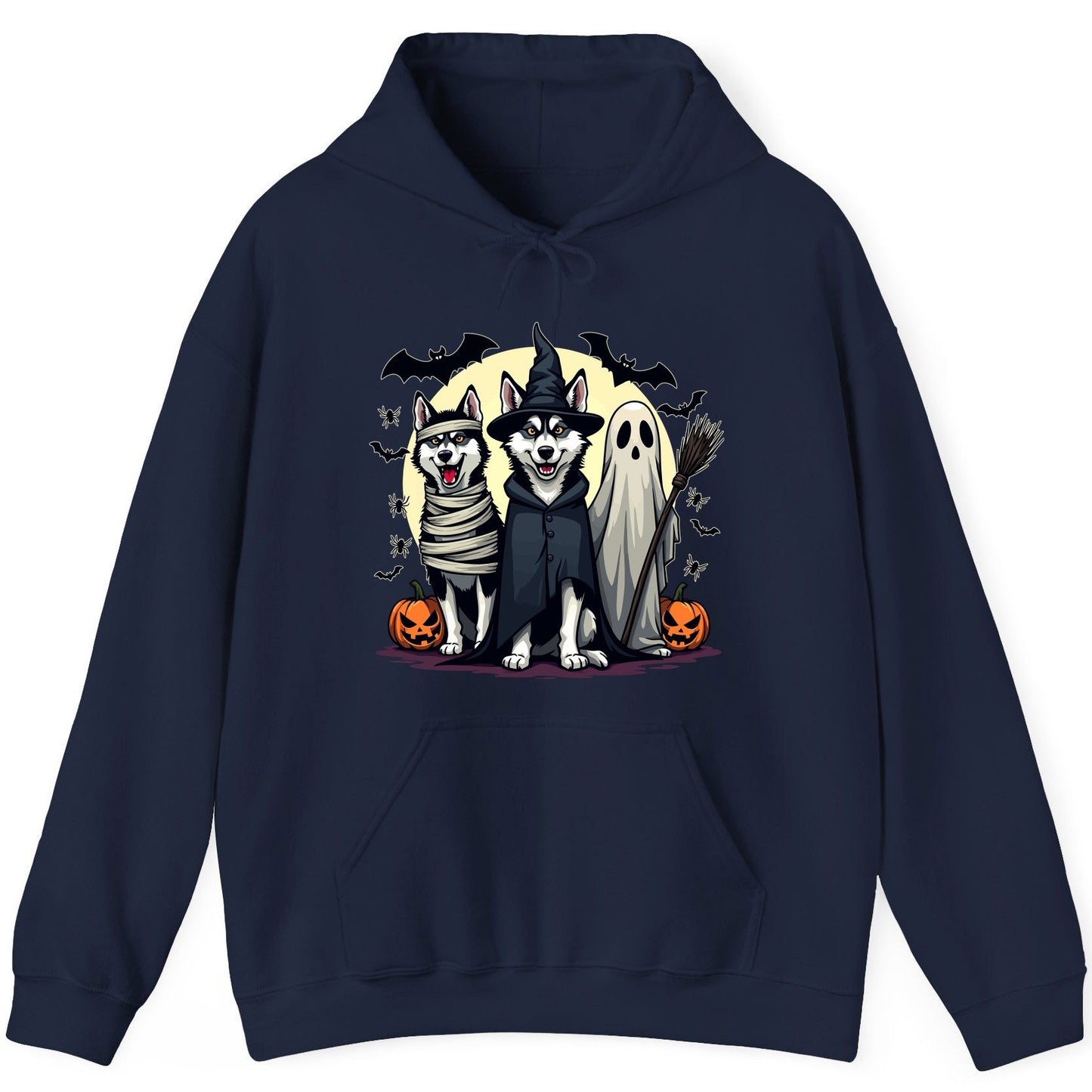 Halloween Huskies in Costumes Halloween huskies Hoodie Navy product mockup