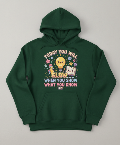 Kawaii School Characters 'Today You Will Glow' Motivational Design Hoodie - Forest Green