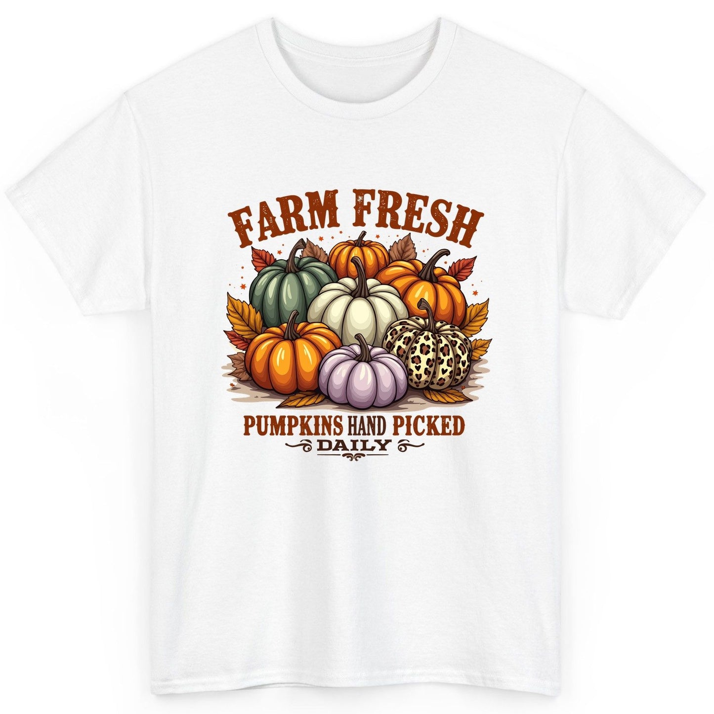 Farm Fresh Pumpkins Hand Picked Daily autumn pumpkins T-Shirt White product mockup