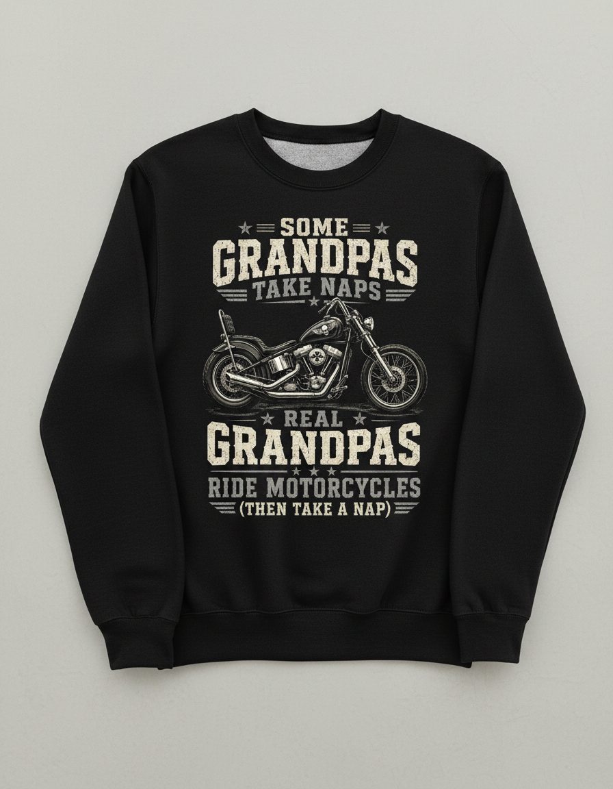 Some Grandpas Take Naps Real Grandpas Ride Motorcycles (then Take a Nap) Funny Biker Sweatshirt - product mockup - Black